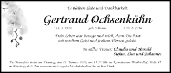 Traueranzeige von Gertraud Ochsenkühn von Gesamtausgabe Nürnberger Nachrichten/ Nürnberger Ztg.