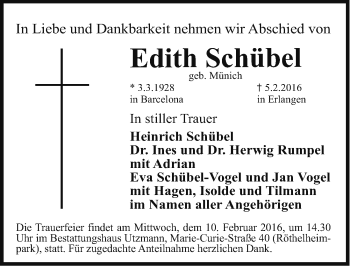 Traueranzeige von Edith Schübel von Erlanger Nachrichten Lokal