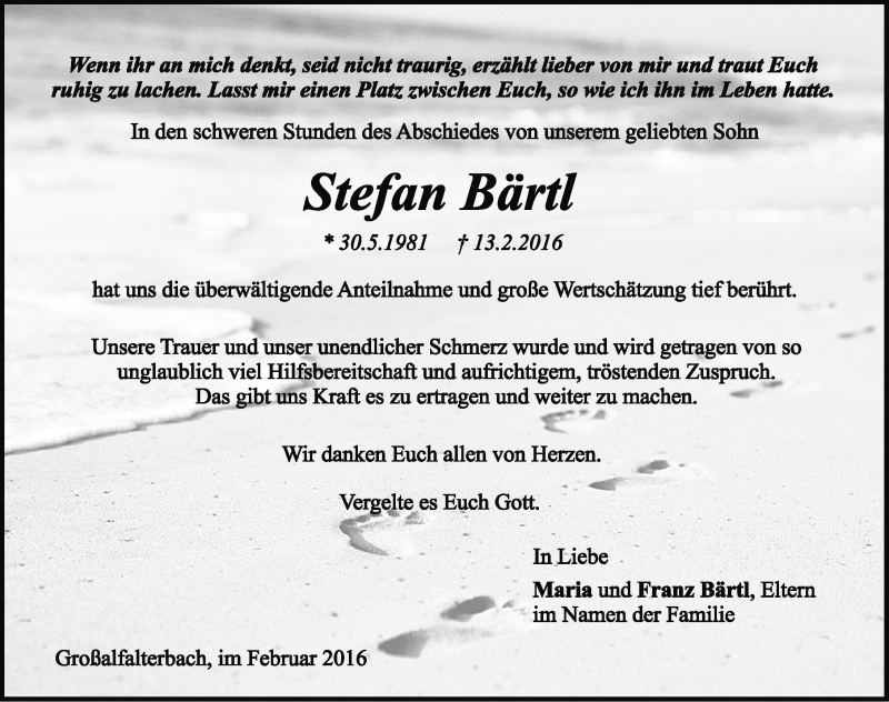  Traueranzeige für Stefan Bärtl vom 27.02.2016 aus Neumarkter Nachrichten Lokal