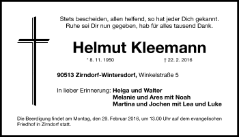 Traueranzeige von Helmut Kleemann von Fürther Nachrichten Lokal