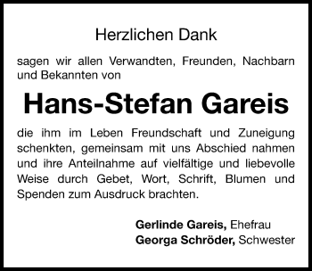 Traueranzeige von Hans-Stefan Gareis von Gesamtausgabe Nürnberger Nachrichten/ Nürnberger Ztg.