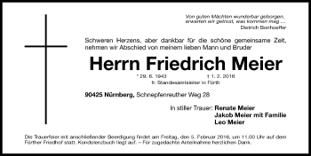 Traueranzeige von Friedrich Meier von Fürther Nachrichten Lokal