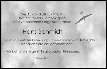 Traueranzeige von Hans Schmidt von Fürther Nachrichten Lokal