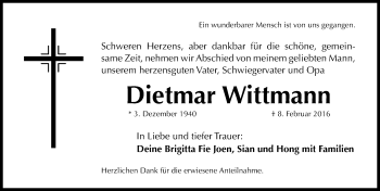 Traueranzeige von Dietmar Wittmann von Gesamtausgabe Nürnberger Nachrichten/ Nürnberger Ztg.