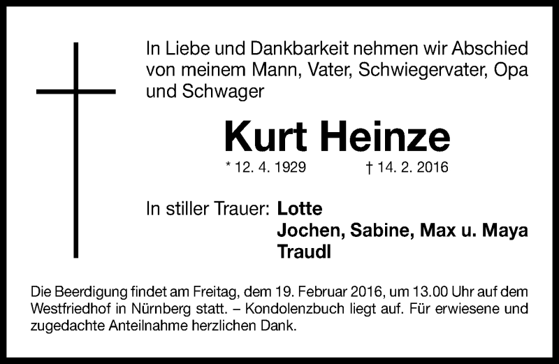 Traueranzeigen von Kurt Heinze | trauer.nn.de