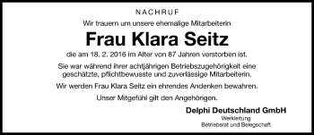 Traueranzeige von Klara Seitz von Neumarkter Nachrichten Lokal