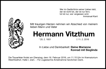 Traueranzeige von Hermann Vitzthum von Gesamtausgabe Nürnberger Nachrichten/ Nürnberger Ztg.