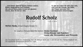Traueranzeige von Rudolf Scholz von Fürther Nachrichten Lokal