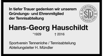 Traueranzeige von Hans-Georg Hauschildt von Erlanger Nachrichten Lokal