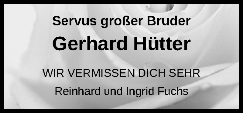  Traueranzeige für Gerhard Hütter vom 18.02.2016 aus Gesamtausgabe Nürnberger Nachrichten/ Nürnberger Ztg.