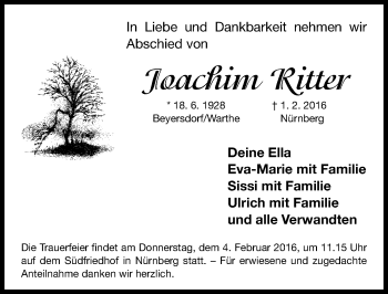 Traueranzeige von Joachim Ritter von Gesamtausgabe Nürnberger Nachrichten/ Nürnberger Ztg.