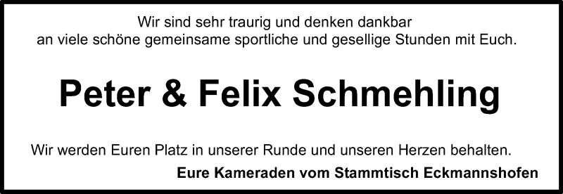  Traueranzeige für Peter Schmehling vom 26.03.2016 aus Roth-Hilpoltsteiner Volkszeitung Lokal