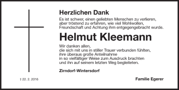 Traueranzeige von Helmut Kleemann von Fürther Nachrichten Lokal