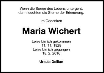 Traueranzeige von Maria Wichert von Nordbayerische Nachrichten Forchheim Lokal