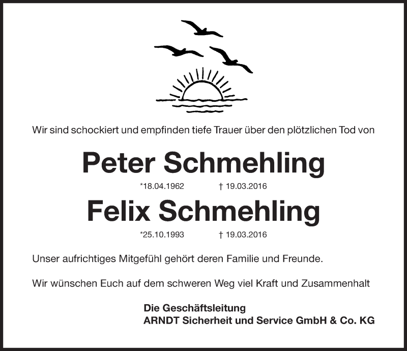  Traueranzeige für Peter Schmehling vom 23.03.2016 aus Roth-Hilpoltsteiner Volkszeitung Lokal
