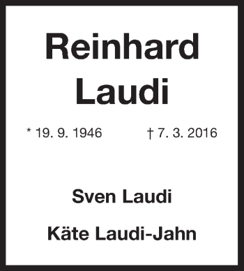 Traueranzeige von Reinhard Laudi von Gesamtausgabe Nürnberger Nachrichten/ Nürnberger Ztg.