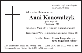 Traueranzeige von Anni Konowalzyk von Gesamtausgabe Nürnberger Nachrichten/ Nürnberger Ztg.