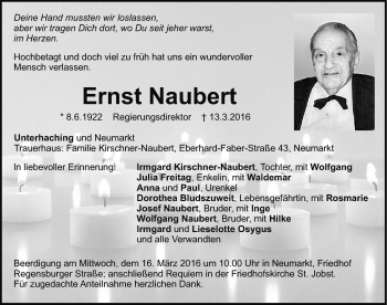 Traueranzeige von Ernst Naubert von Neumarkter Nachrichten Lokal