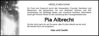 Traueranzeige von Pia Albrecht von Gesamtausgabe Nürnberger Nachrichten/ Nürnberger Ztg.
