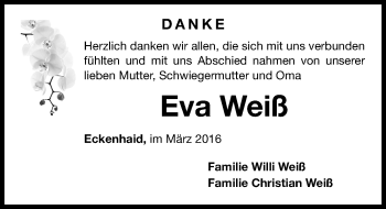 Traueranzeige von Eva Weiß von Gesamtausgabe Nürnberger Nachrichten/ Nürnberger Ztg.