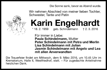 Traueranzeige von Karin Engelhardt von Gesamtausgabe Nürnberger Nachrichten/ Nürnberger Ztg.
