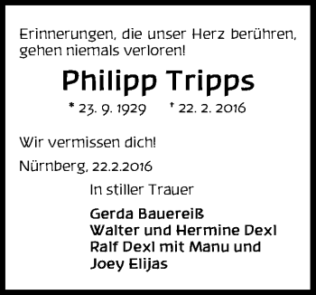 Traueranzeige von Philipp Tripps von Gesamtausgabe Nürnberger Nachrichten/ Nürnberger Ztg.