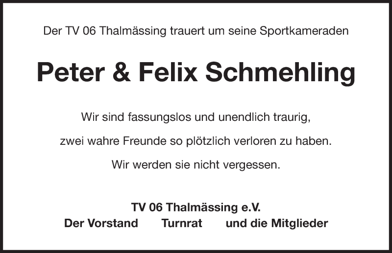  Traueranzeige für Peter Schmehling vom 24.03.2016 aus Roth-Hilpoltsteiner Volkszeitung Lokal