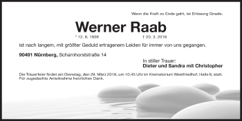 Traueranzeige von Werner Raab von Gesamtausgabe Nürnberger Nachrichten/ Nürnberger Ztg.