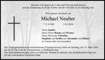 Traueranzeige von Michael Neuber von Gesamtausgabe Nürnberger Nachrichten/ Nürnberger Ztg.