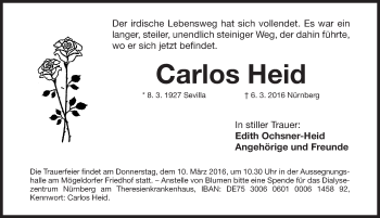 Traueranzeige von Carlos Heid von Gesamtausgabe Nürnberger Nachrichten/ Nürnberger Ztg.