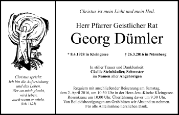 Traueranzeige von Georg Dümler von Nordbayerische Nachrichten Forchheim Lokal
