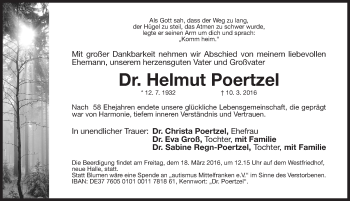 Traueranzeige von Helmut Poertzel von Gesamtausgabe Nürnberger Nachrichten/ Nürnberger Ztg.