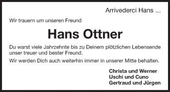 Traueranzeige von Hans Ottner von Gesamtausgabe Nürnberger Nachrichten/ Nürnberger Ztg.