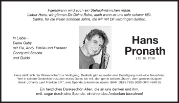 Traueranzeige von Hans Pronath von Fürther Landkreisnachrichten Land