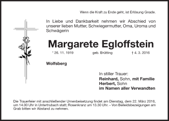 Traueranzeige von Margarete Egloffstein von Nordbayerische Nachrichten Forchheim Lokal