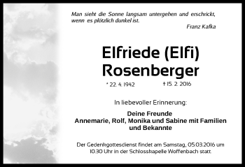Traueranzeige von Elfriede Rosenberger von Neumarkter Nachrichten Lokal