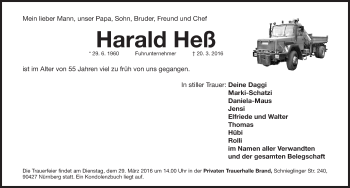 Traueranzeige von Harald Heß von Gesamtausgabe Nürnberger Nachrichten/ Nürnberger Ztg.