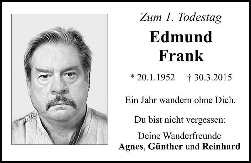  Traueranzeige für Edmund Frank vom 30.03.2016 aus Neumarkter Nachrichten Lokal