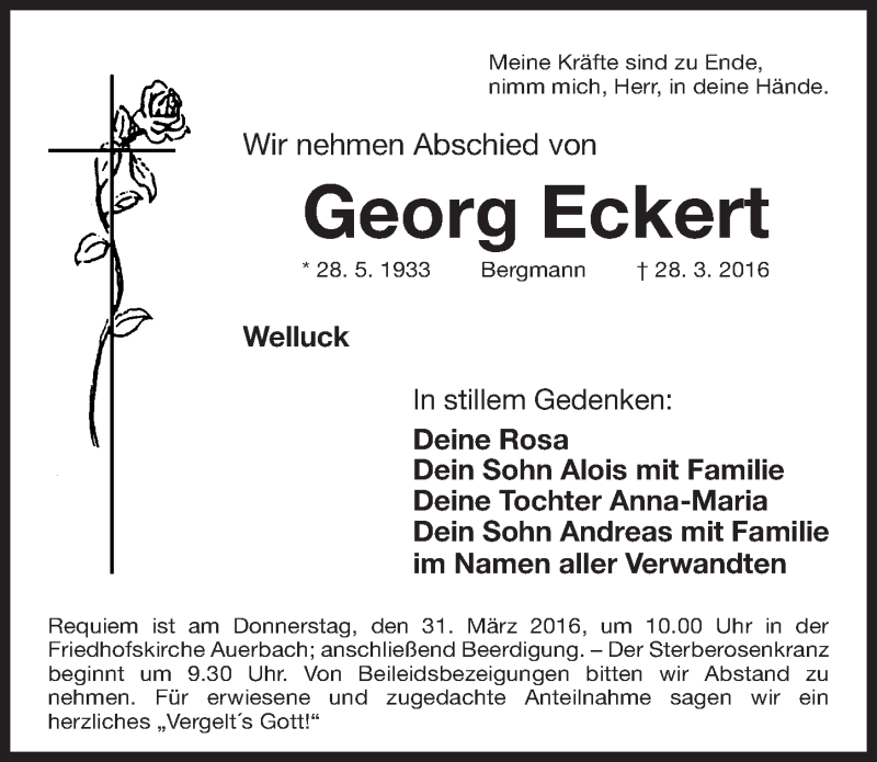  Traueranzeige für Georg Eckert vom 30.03.2016 aus Nordbayerische Nachrichten Pegnitz Lokal