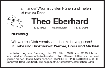 Traueranzeige von Theo Eberhard von Gesamtausgabe Nürnberger Nachrichten/ Nürnberger Ztg.