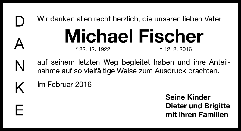  Traueranzeige für Michael Fischer vom 02.03.2016 aus Fürther Nachrichten Lokal