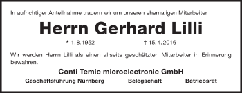 Traueranzeige von Gerhard Lilli von Gesamtausgabe Nürnberger Nachrichten/ Nürnberger Ztg.