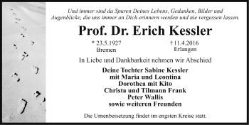 Traueranzeige von Erich Kessler von Erlanger Nachrichten Lokal
