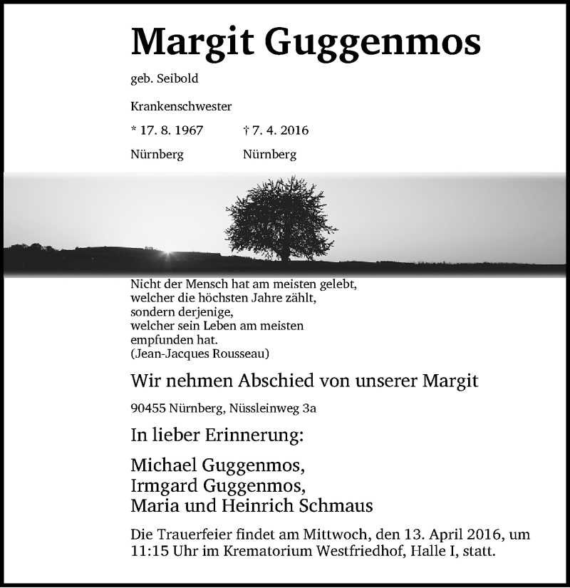  Traueranzeige für Margit Guggenmos vom 11.04.2016 aus Gesamtausgabe Nürnberger Nachrichten/ Nürnberger Ztg.