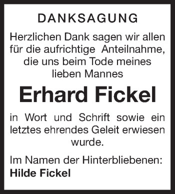 Traueranzeige von Erhard Fickel von Gesamtausgabe Nürnberger Nachrichten/ Nürnberger Ztg.