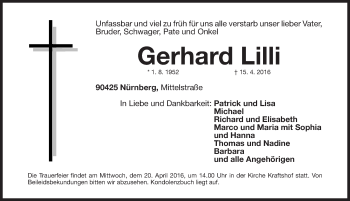 Traueranzeige von Gerhard Lilli von Gesamtausgabe Nürnberger Nachrichten/ Nürnberger Ztg.