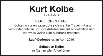 Traueranzeige von Kurt Kolbe von Gesamtausgabe Nürnberger Nachrichten/ Nürnberger Ztg.