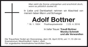 Traueranzeige von Adolf Bottner von Gesamtausgabe Nürnberger Nachrichten/ Nürnberger Ztg.
