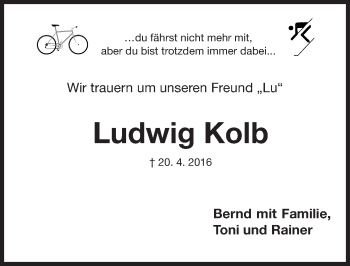 Traueranzeige von Ludwig Kolb von Gesamtausgabe Nürnberger Nachrichten/ Nürnberger Ztg.