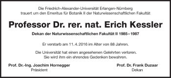 Traueranzeige von Erich Kessler von Gesamtausgabe Nürnberger Nachrichten/ Nürnberger Ztg.